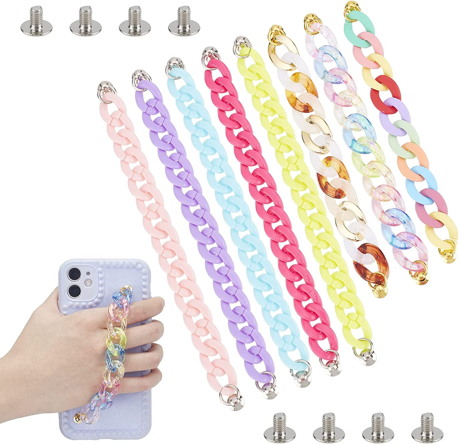 8 Styles Phone Case Chain 2 Sizes 6.5/7" Finger Strap Chain Acrylic