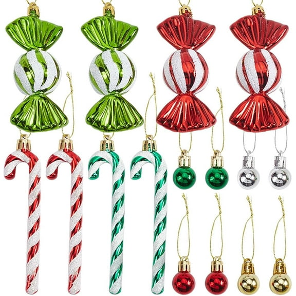 8 Styles Plastic Candy Cane & Ball & Candy Pendant Decorations for Christmas Tree Hanging Ornament Mixed Color 105~190mm