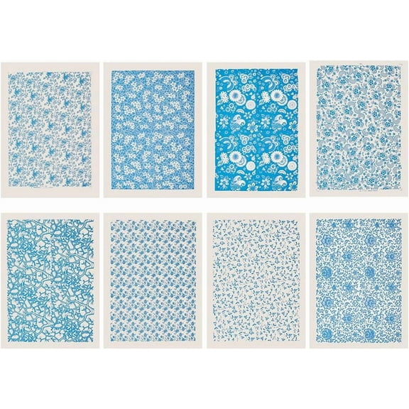 8 Styles Pottery Ceramics Clay Transfer Paper 21x15Inch Blue and White Porcelain Pattern Ceramic Decals Underglaze Transfers Decals for Pottery Enamel