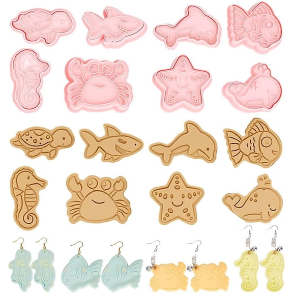 8 Styles Sea Polymer Clay Cutters DIY for Earring Ocean Animal Shape Clay Molds DIY Animal Plastic Molds Set DIY for DIY Polymer Jewelry