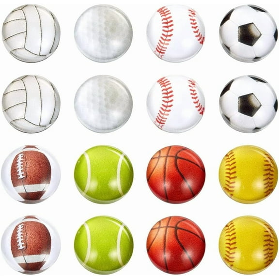 8 Styles Sports Ball Cabochons 48pcs 12mm Sports Theme Glass Cabochon Flatback Basketball Football Beads Soccer Tennis Embellishment for DIY Making