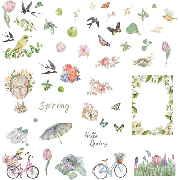 8 Styles Spring Swallow Butterfly Wall Stickers Decals Flowers PVC Window Waterproof Self Adhesive Vinyl Cling Peel and Stick for Dorm Bedroom Living Room Store Nursery Wall Decorations Party