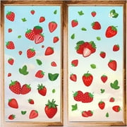8 Styles Strawberry Wall Stickers Fruits Leaf PVC Window Stickers Decals Waterproof Self Adhesive Cling Peel and Stick for Fridge Bedroom Living Room Kitchen Store Showcase Classroom
