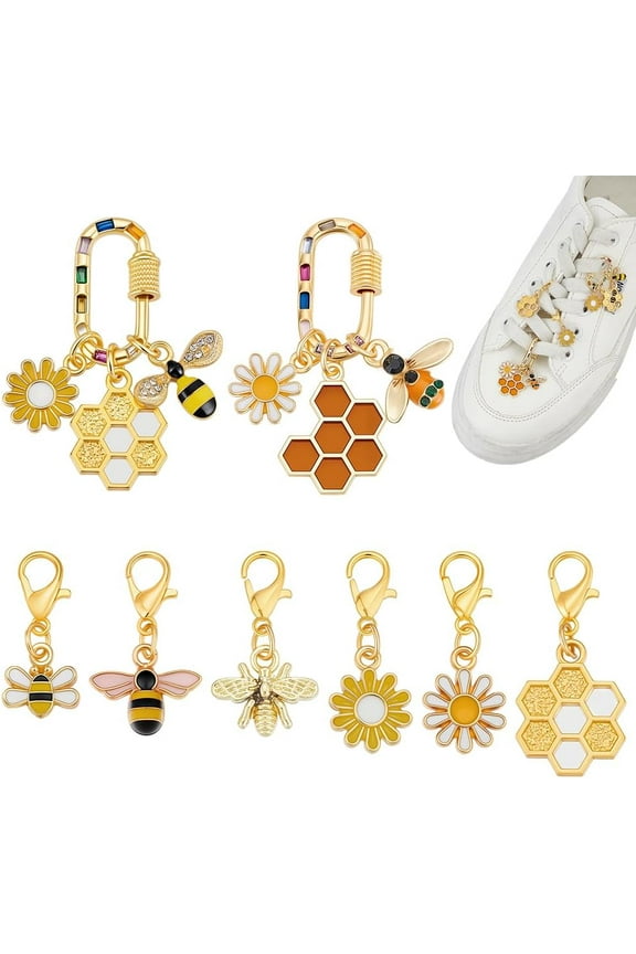 8 Styles Yellow Shoe Charms Bee Honeycomb Sunflower Shoe Charm Decorative Shoes Accessories for Sneakers Sandals Cute Enamel Pendants with Clasps 0.7~1.2 Inch 1set