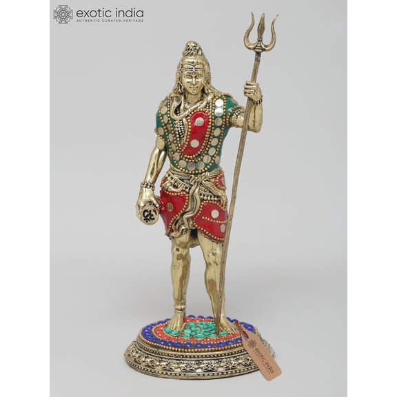 8" Superfine Trishul Dhari Mahadev | Brass Statue with Inlay Work