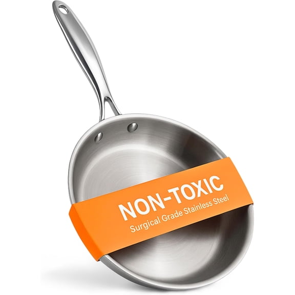 8" Surgical Grade Stainless Frying Pan, Fully Clad for & Even Heat, PFOA-, Induction Compatible, Oven Safe to 500?F