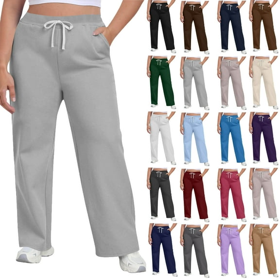 Under $8 Sweatpants For Women Plus Size Winter Solid Color Elastic Waist Warm Pants Athletic Jogger Drawstring Lace-Up Trousers with Pockets Gray XXXL