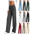 thumbnail image 1 of Sweatpants for Women Plus Size Winter Solid Color Elastic Waist Warm Pants Athletic Wide Leg Drawstring Trousers with Pockets, 1 of 8