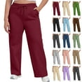 thumbnail image 1 of Sweatpants for Women Plus Size Winter Solid Color Elastic Waist Warm Pants Athletic Jogger Drawstring Lace-Up Trousers with Pockets, 1 of 9