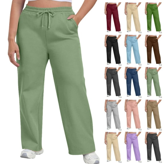 Sweatpants for Women Plus Size Winter Solid Color Elastic Waist Warm Pants Athletic Jogger Drawstring Lace-Up Trousers with Pockets