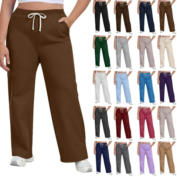 Under $8 Sweatpants For Women Plus Size Winter Solid Color Elastic Waist Warm Pants Athletic Jogger Drawstring Lace-Up Trousers with Pockets on Clearance