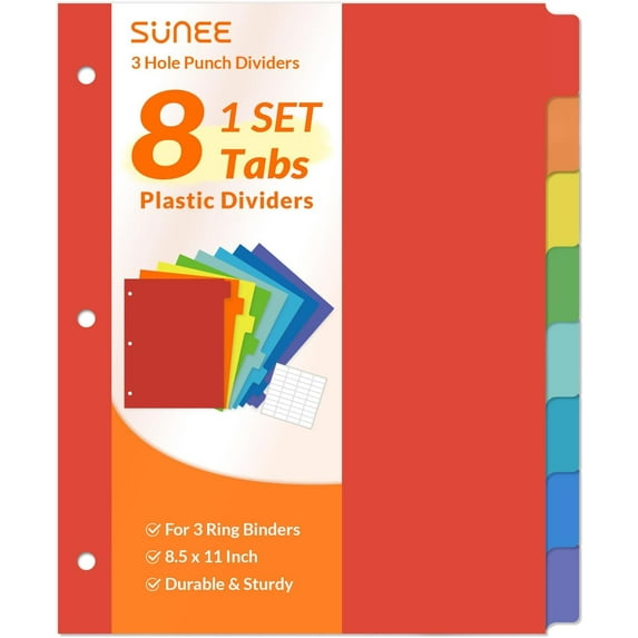 8 Tab Binder Dividers,Plastic Dividers for 3 Ring Binder,3 with Tabs ...