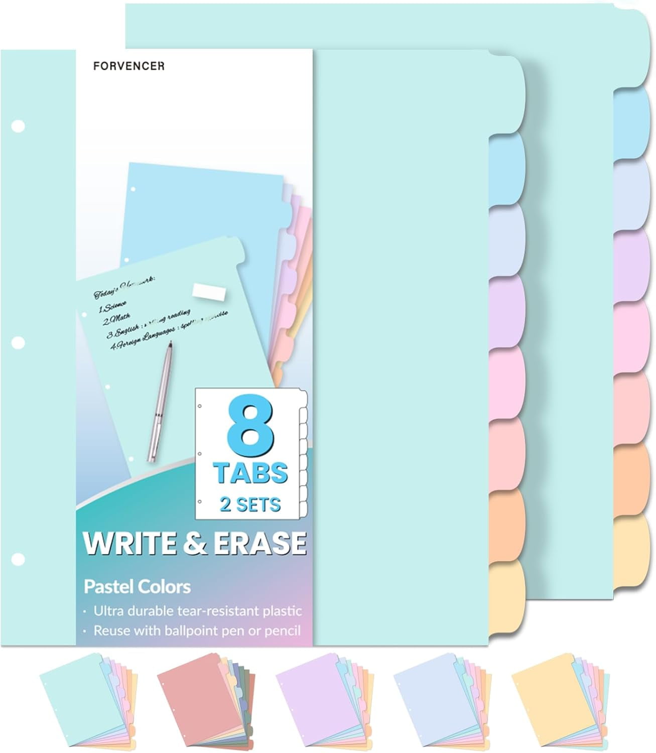 8-Tab Binder Dividers with Tabs, Big Write&Erase Plastic for 3 Ring ...