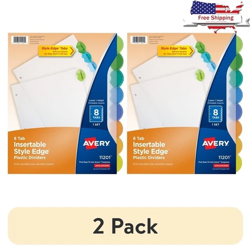 8-Tab Plastic Binder Dividers W/ Insertable Style Edge Tabs Organization New