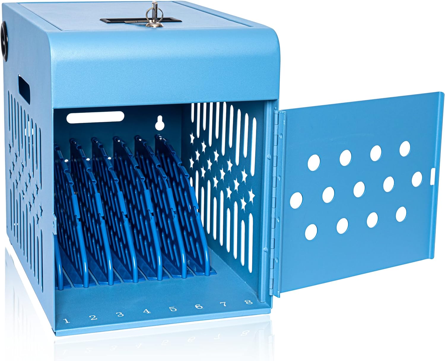 8 Tablet Charging Station Lock Box Fits 14" Screen, Steel Case