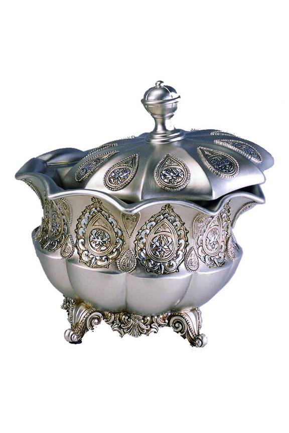 8" Tall Silver Royal Paisley Decorative Jewelry Box - Majestic Bowl for Home Decor