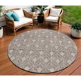 thumbnail image 1 of 8' Taupe And Beige Round Geometric Washable Indoor Outdoor Area Rug, 1 of 5