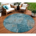 thumbnail image 1 of HomeRoots 596892 8 ft. Teal Blue & Gray Round Abstract Washable Indoor & Outdoor Area Rug, 1 of 5