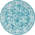 thumbnail image 1 of 8' Teal Blue and Ivory Floral Round Area Throw Rug, 1 of 3