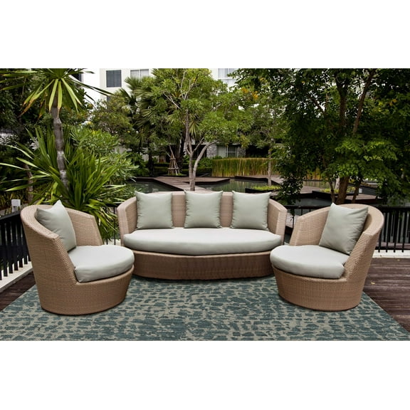 8' Teal Machine Woven UV Treated Animal Print Indoor Outdoor Round Area Rug