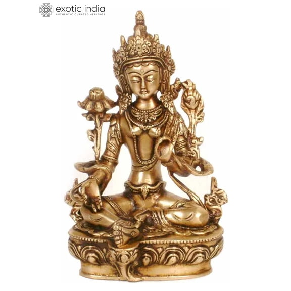 8" Green Tara Brass Statue | Handmade Tibetan Buddhist Deity Idol | Compassionate Savior