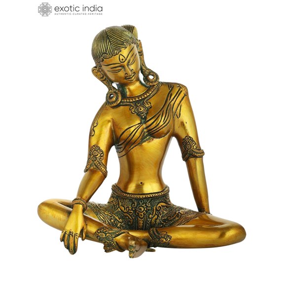 8" Tibetan Buddhist Deity Green Tara In Brass | Handmade | Made In India