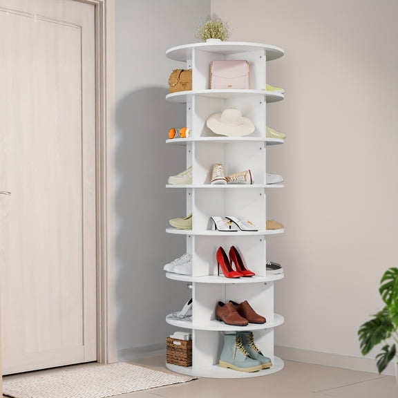 8-Tier 360° Rotating Shoe Storage Tower, Black Circular Lazy Susan Organizer, Vertical Revolving Carousel for Shoes & Handbags, Closet Storage