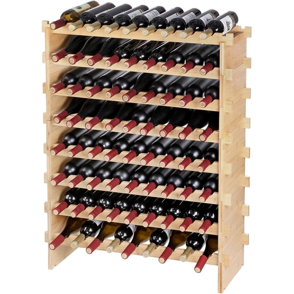 8-Tier 72 Bottles Stackable Modular Wine Rack, Freestanding Wines Holder Display Shelf, Solid Bamboo Wood Storage Racks, Wobble-Free Shelves for Kitchens, Dining Rooms, Cellars, Natural Color