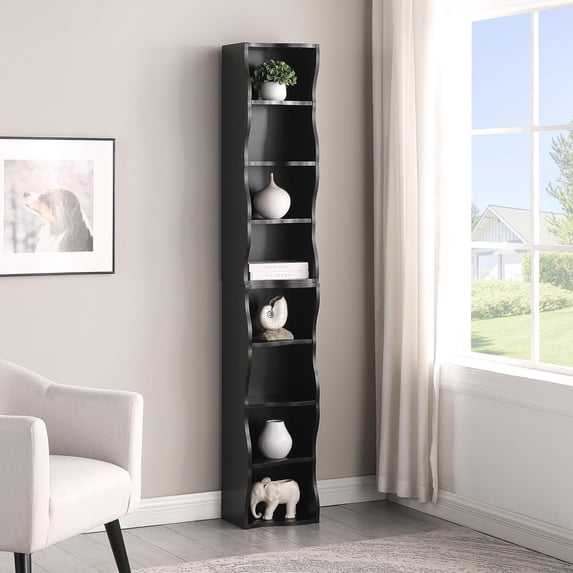 8-Tier Adjustable Bookshelf, 71" Tall Narrow Bookcase with Wavy Edge ...