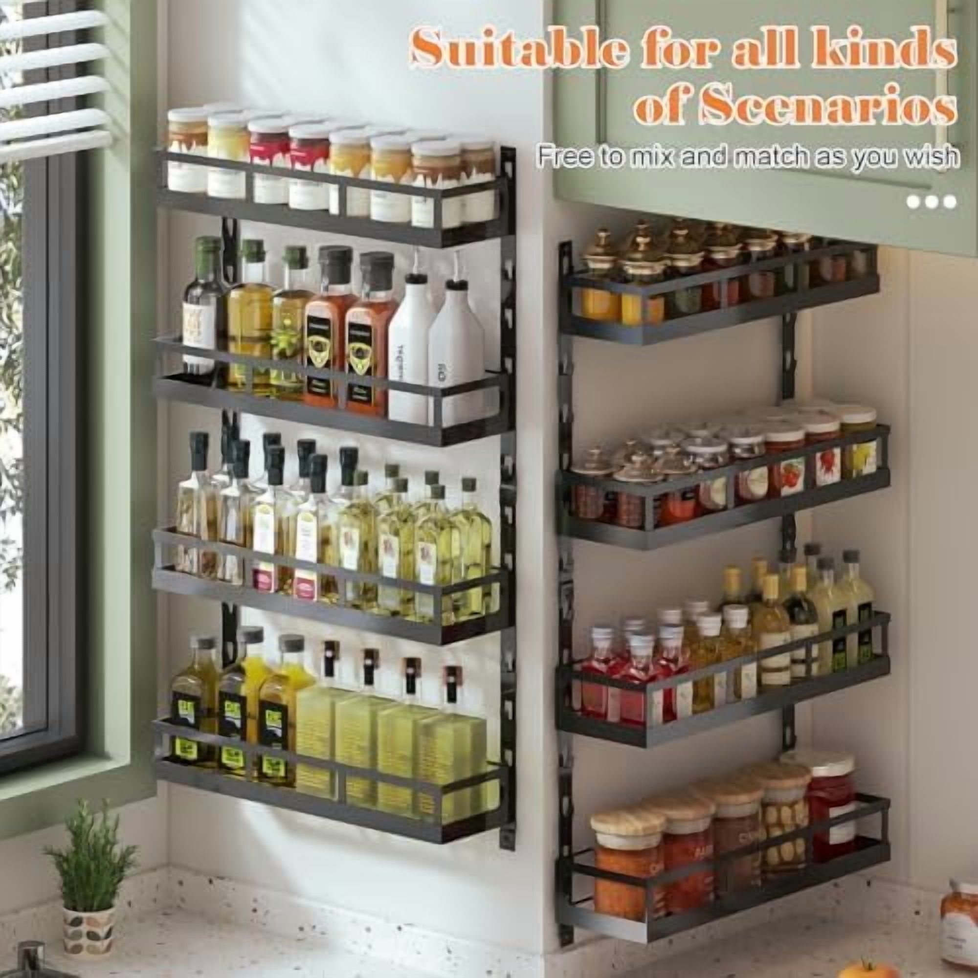 Mixed Rack 8-Tier Adjustable Spice Rack – Wall-Mounted Space-Saving Organizer with ...