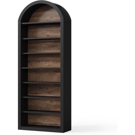 8-Tier Arched Bookshelf Open Storage Wooden Bookcase with Closed Back Two-Tone Industrial Style Shelf for Living Room Bedroom Office Library