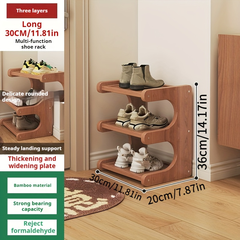 View of 8-Tier Bamboo Shoe Rack - Space-Saving Narrow Design, Sturdy Natural ...