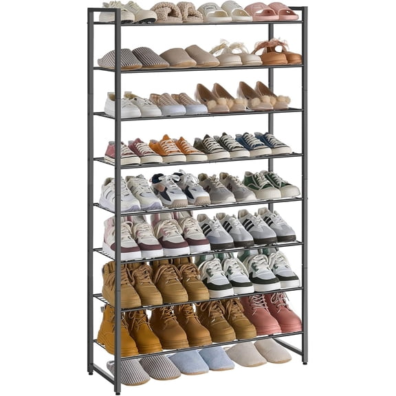 8-Tier Black Metal Shoe Rack for Closet or Garage, Heavy Duty Floor Mount with Adjustable Bottom Tier