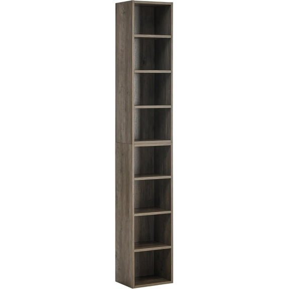 8-Tier Bookcase Cube Storage Organizer, Corner Bookshelf DVD Storage Shelves Media Tower Rack, Tall Bookcase With Adjustable Shelves, Wood Open Shelf, Gray