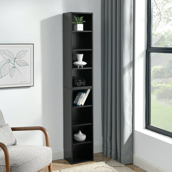 8-Tier Bookshelf, 70" Wooden Open Display Cabinet, Modern CD Toewr, Freestanding Narrow Cube Storage Organizer, Double-Decker Design Bookcase, for Living Room, Bedroom