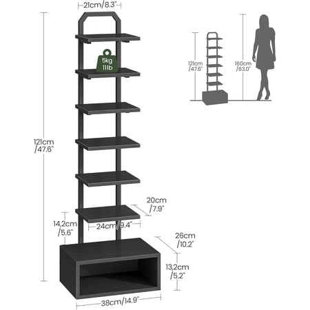 8-Tier Bookshelf, LED Bookcase with Semi-Open Bottom, Small Space Standing Shelf with Lights, Corner Storage Stand, for Living Room, Home Office, Bedroom, Black TSJ08DBB
