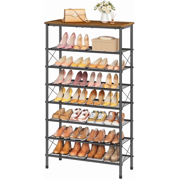 8 Tier Free Standing Shoe Rack for 28-32 Pairs, X Shape Fixed Frame ...