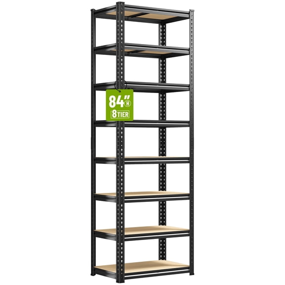 8-Tier Heavy Duty Metal Shelving Unit, Adjustable Tall Storage Shelves, Rack with Rolled-Edge Posts, 21.7"W x 11.8" D x 83.9"H, Black