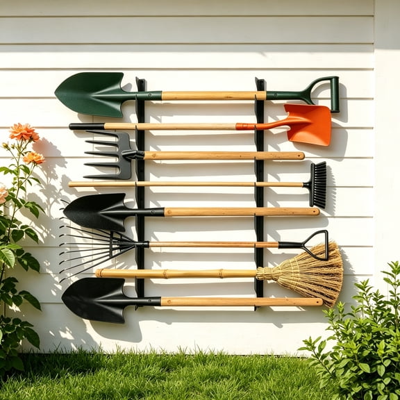 8 Tier Heavy-Duty Wall Mount Tool Rack, Outdoor Garage Organization Tool Storage Rack, Space-Saving Ideal for Shed, Warehouse, Home, Steel Tool Organizers & Storage For Shovels, Rakes, Brooms, Mops