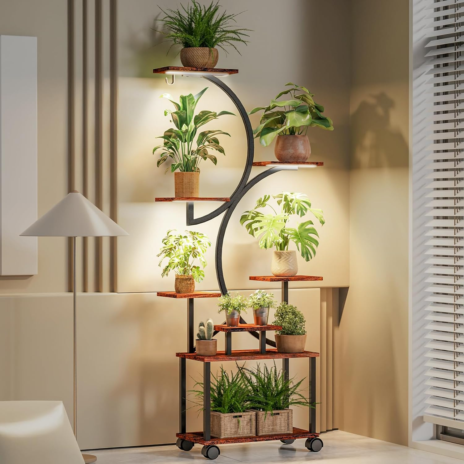 8Tier Indoor Plant Stand with Grow Lights 62" Tall Metal SShaped