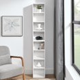 thumbnail image 1 of 8-Tier Media Tower Rack, CD DVD Storage Cabinet with Adjustable Shelves, Tall Narrow Bookcase for Home Office, Multi-functional Double-Decker Bookshelf, White, 1 of 17