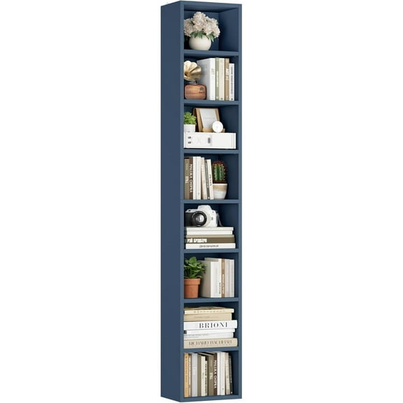 8-Tier Media Tower Rack, 11.6 X 9.3 X 70.9 Inches CD DVD Slim Storage Cabinet with Adjustable Shelves, Tall Narrow Bookcase Display Bookshelf for Home Office, Blue