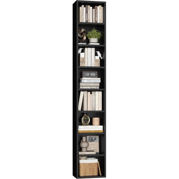 8-Tier Media Tower Rack, 11.6 X 9.3 X 70.9 Inches CD DVD Slim Storage Cabinet with Adjustable Shelves, Tall Narrow Bookcase Display Bookshelf for Home Office, Black