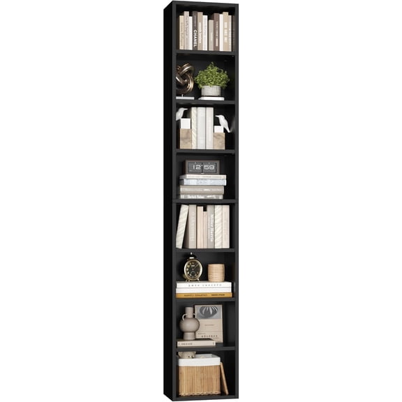 8-Tier Media Tower Rack, 11.6 X 9.3 X 70.9 Inches CD DVD Slim Storage Cabinet with Adjustable Shelves, Tall Narrow Bookcase Display Bookshelf for Home Office, Black