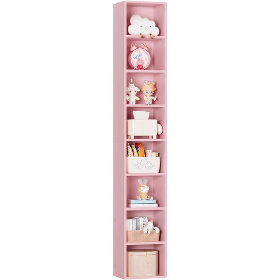 8-Tier Media Tower Rack, 11.6 X 9.3 X 70.9 Inches CD DVD Slim Storage Cabinet with Adjustable Shelves, Tall Narrow Bookcase Display Bookshelf for Home Office, Pink