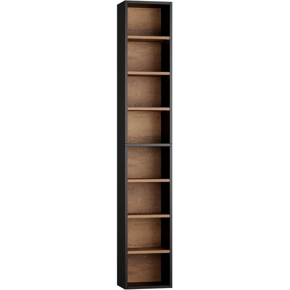 8-Tier Media Tower Rack, 11.6 X 9.3 X 71 Inches CD DVD Slim Storage Cabinet with Adjustable Shelves, Tall Narrow Bookcase Display Bookshelf for Home Office, Black/Brown