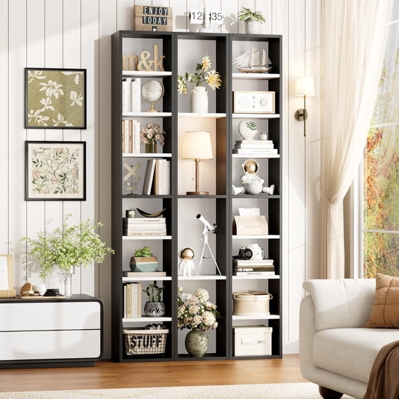 8-Tier Media Tower Rack, 11.6 X 9.3 X 71 Inches CD DVD Slim Storage Cabinet with Adjustable Shelves, Tall Narrow Bookcase Display Bookshelf for Home Office, Black/White