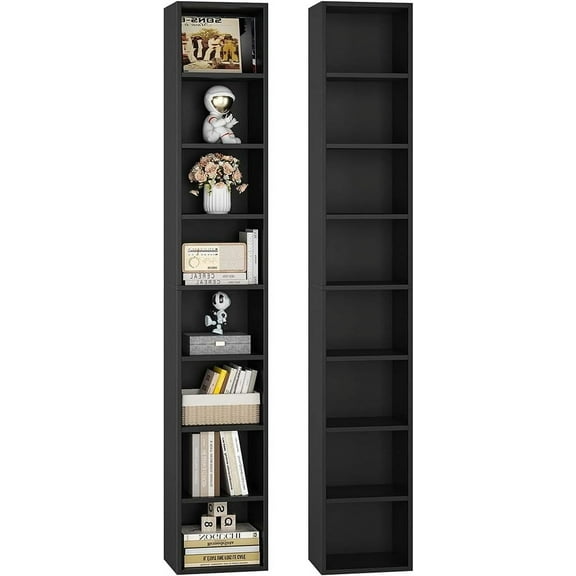 8-Tier Media Tower Rack Bookshelf with 7 Shelf Tiers, Media Storage Cabinet 11.6"L × 9.3"W × 70.9"H Slim Storage Cabinet with Adjustable Shelves, Tall Narrow Bookcase Display