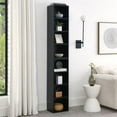 thumbnail image 1 of 8-Tier Media Tower Rack, CD DVD Slim Storage Cabinet with Adjustable Shelves, Tall Narrow Bookcase Display Bookshelf for Home Office, Multi-Functional Double-Decker Bookcase, Black, 1 of 12