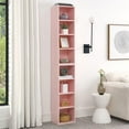thumbnail image 1 of 8-Tier Media Tower Rack, CD DVD Slim Storage Cabinet with Adjustable Shelves, Tall Narrow Bookcase Display Bookshelf for Home Office, Multi-Functional Double-Decker Bookcase, Pink, 1 of 7